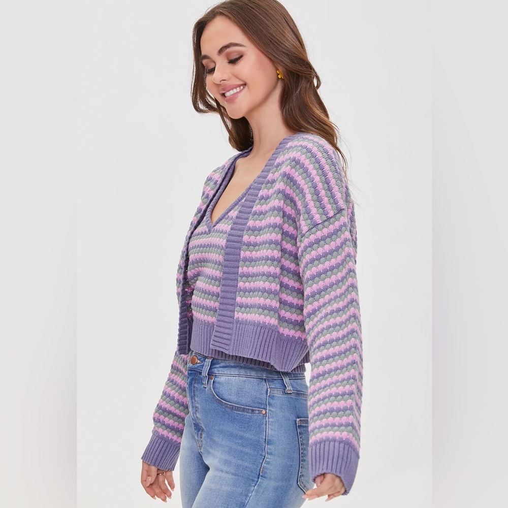 * Striped Cropped Cardigan Sweater